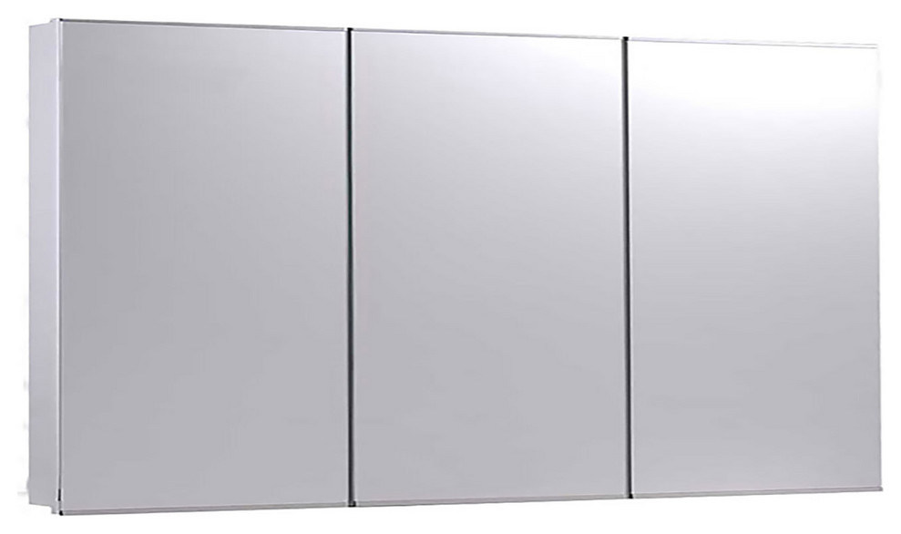 Tri-View Medicine Cabinet, 60"x36", Stainless Steel Trim, Partially Recessed