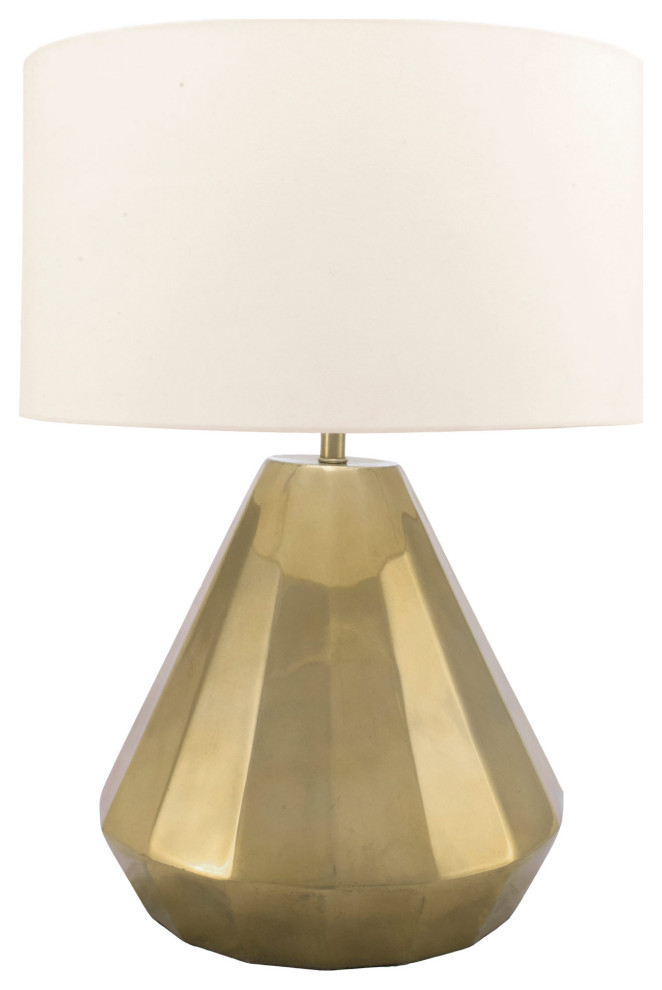 Aluminium Cotton Shade Brass Finish Inline Switch Table Lamp, 20"