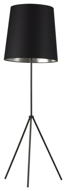 Odette 1-Light 3-Leg Drum Floor Lamp With Black and Silver Shade, Matte Black
