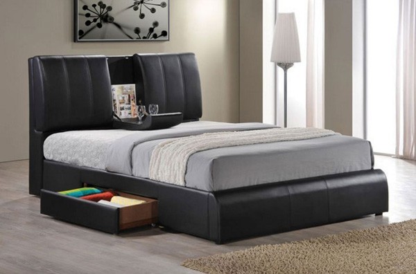 Acme Furniture - Kofi Black PU Finish Queen Bed with Sleigh Table - 21270Q