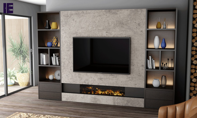 Corner TV Unit With Alcove Design & Bookcase Storage | Inspired Elements -  Modern - Home Theater - London - by Inspired Elements Ltd | Houzz