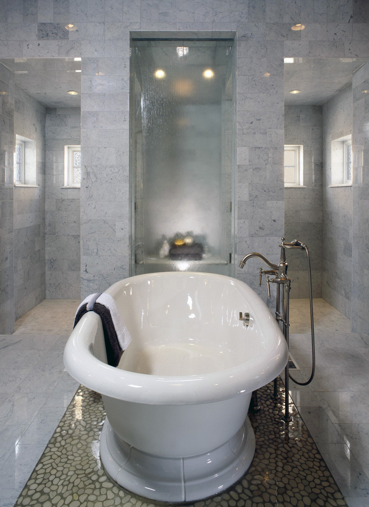 Design ideas for a traditional bathroom in Denver with a freestanding tub.