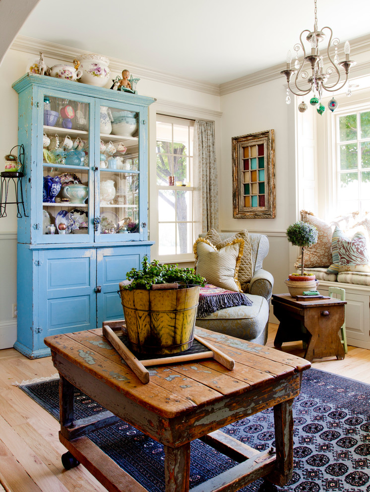 Example of a cottage living room design in New York