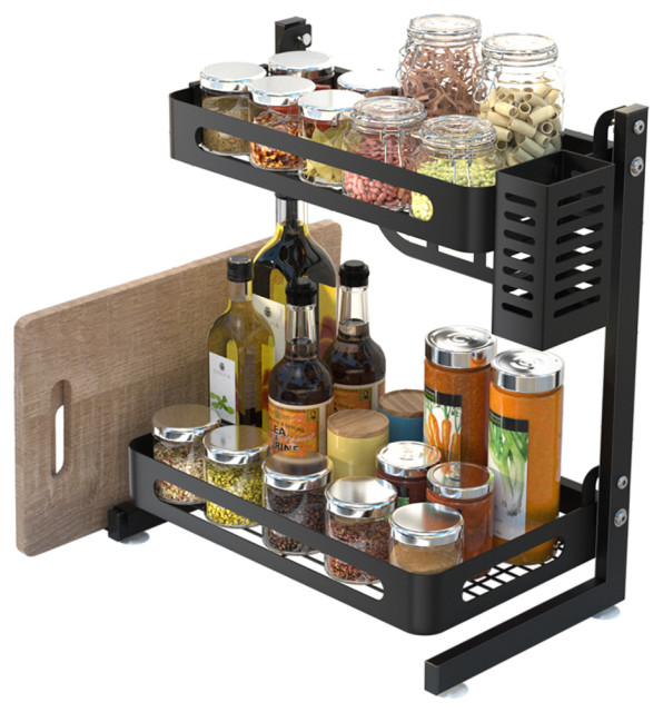 Stainless Steel Black 2 Tier Spices Rack, All in One Kitchen Space