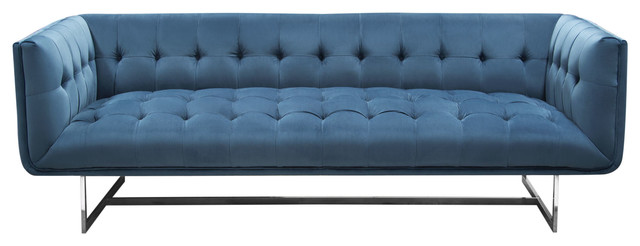 Hollywood Tufted Sofa Royal Blue Velvet With Metal Leg Hollywood Tufted Sofa In Royal Blue Velvet With Metal Leg