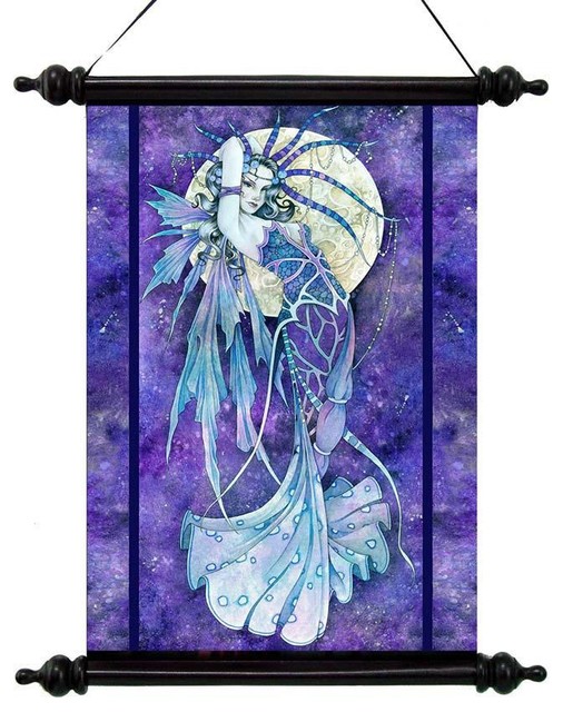 Mystical Blue Moon Canvas Wall Scroll Tapestry Decor Alphonse Mucha