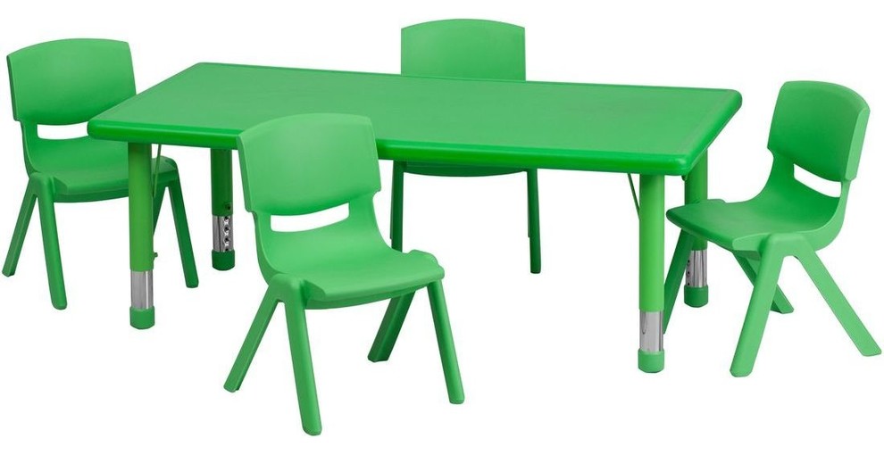 Adjustable Green Plastic Activity Table Set with 4 School Stack Chairs
