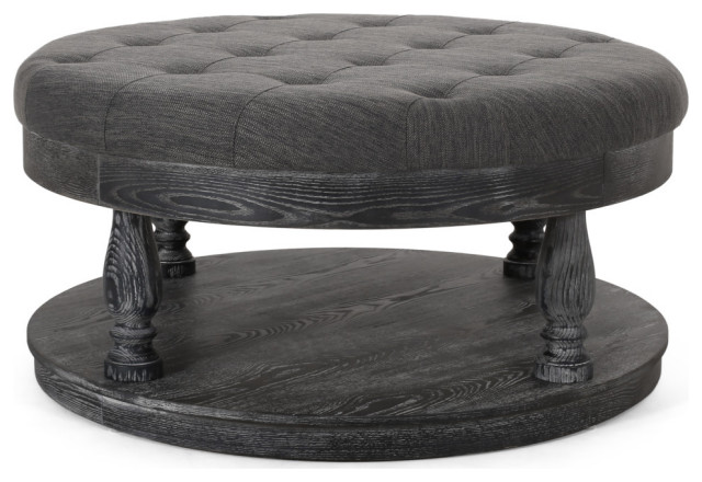 Mineola Contemporary Upholstered Round, Upholstered Round Ottoman