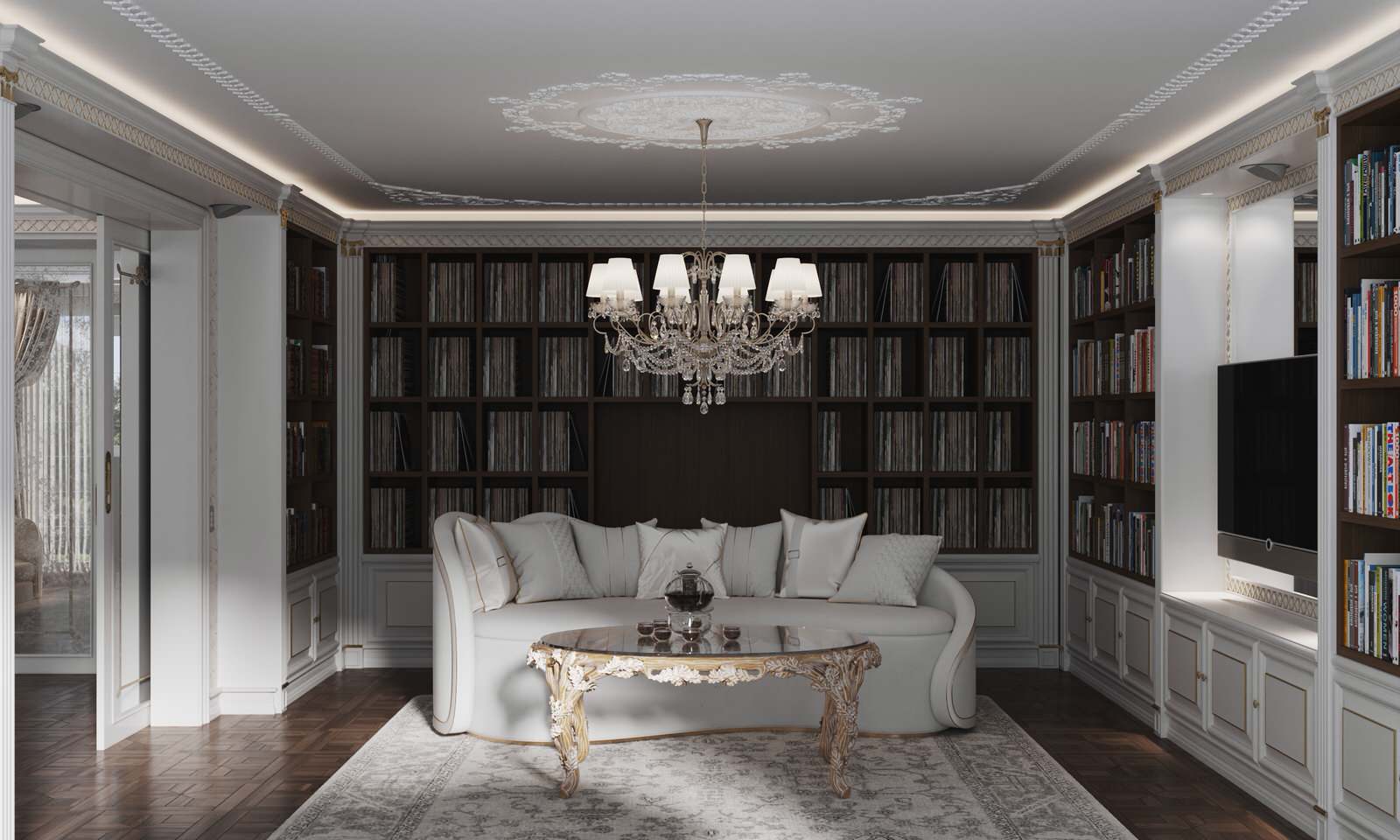 Интерьер библиотеки в проекте виллы