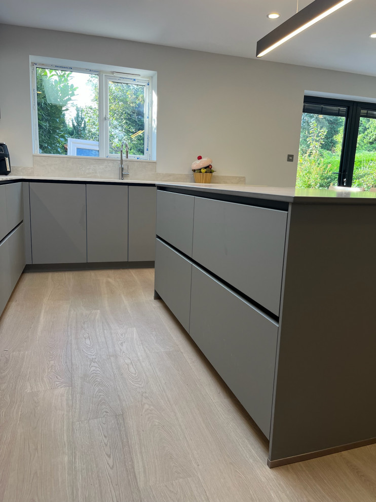 Easy Touch Taupe Modern Handleless Kitchen fitted in Solihull