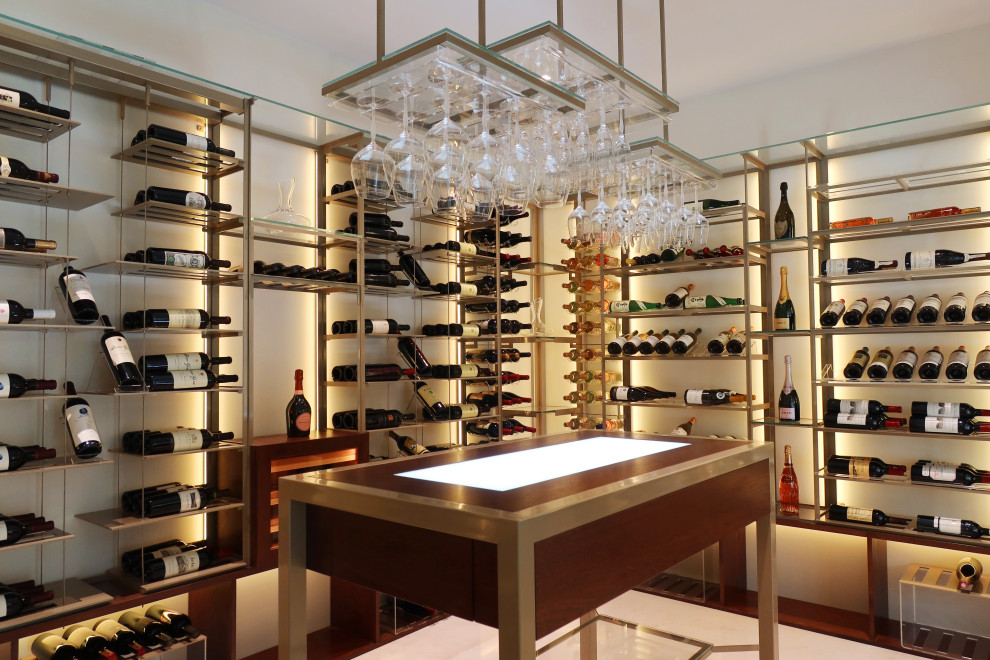 Example of a transitional wine cellar design in Miami