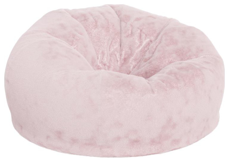 Blush Furry Bean Bag Chair, Pink Modern Bean Bag Chairs by First