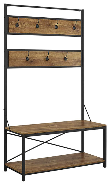 Modern Farmhouse Hall Tree, Bench With Lower Shelf and 7 Hooks ...