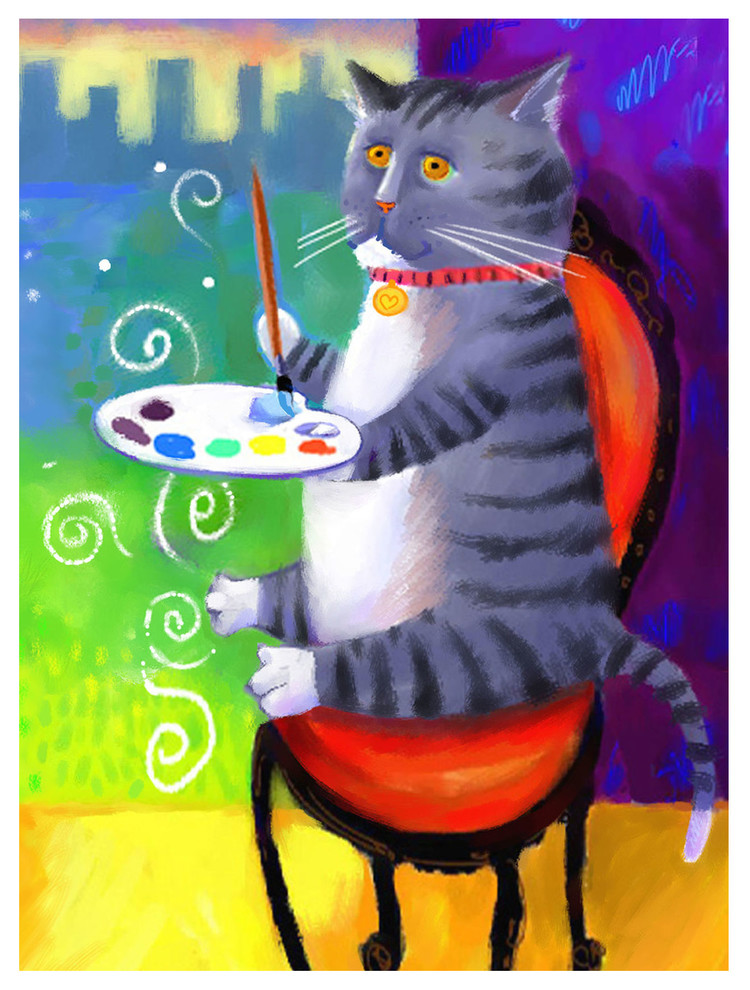 Joanne Kollman Art Cat Art Print, 9"x12"