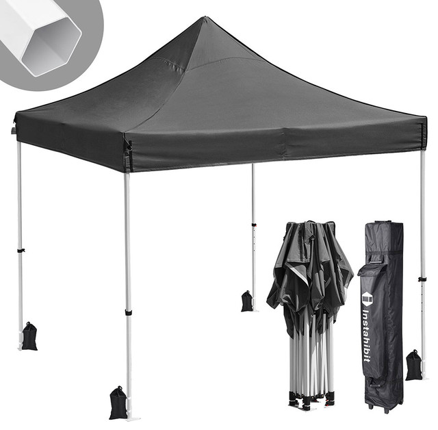 EliteShade 10x10 Ez Pop Up Canopy Tent Commercial Instant Canopies with Heavy Duty Roller Bag,Bonus 1 Removable Sunwall Black 