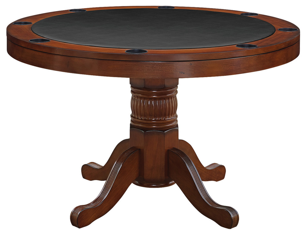 48" Solid Wood Round Game Table With Cup Holder Traditional Game