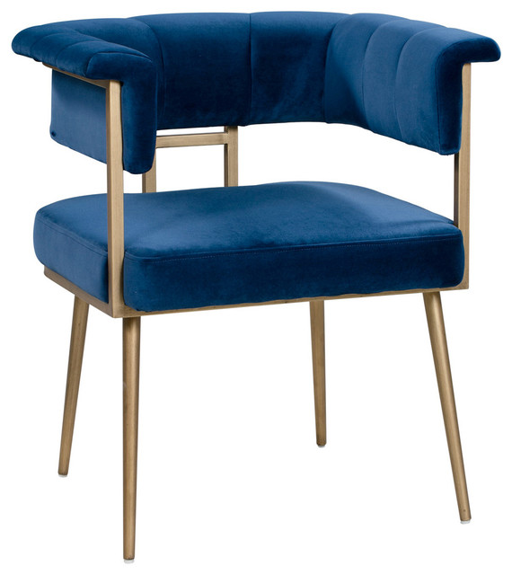 Blue Velvet Dining Chair Contemporary Modern Brass Gold Side Arm Chair Midcentury Dining Chairs By Mod Space Furniture
