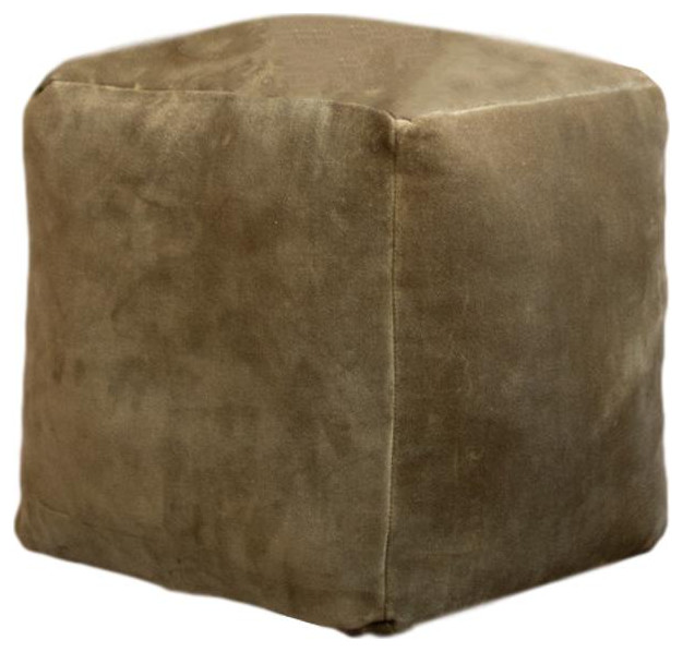 Upholstered Velvet Pouf Avocado Green Square Cube Ottoman Single Seat Stool