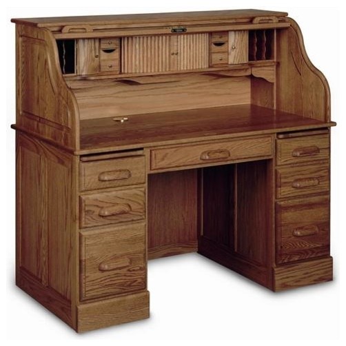 Solid Oak Double Pedestal Desk Locking Tambour Transitional