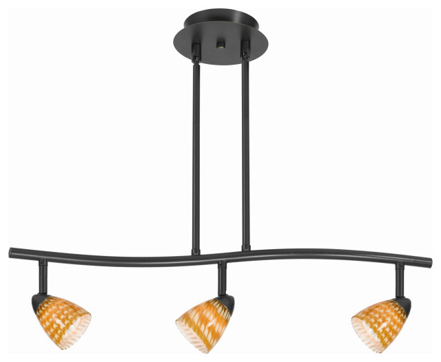 3 Light 120V Metal Track Light Fixture With Glass Shade, Black And