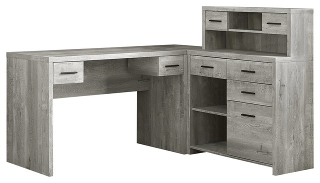 63 Grey Woodgrain L Shaped Office Desk And Storage Area In One