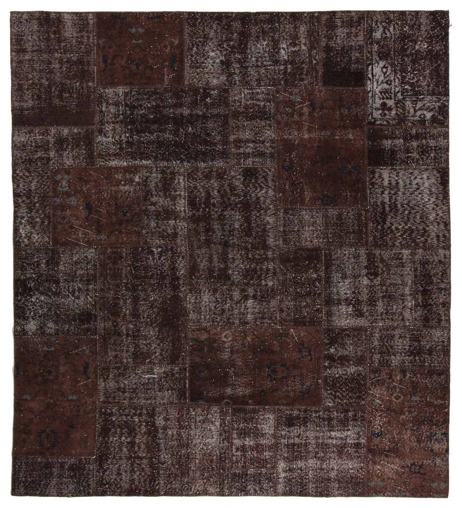 Turkish Patchwork Hand Stiched Rug, Natural Overdye, Brown, 8'x10'