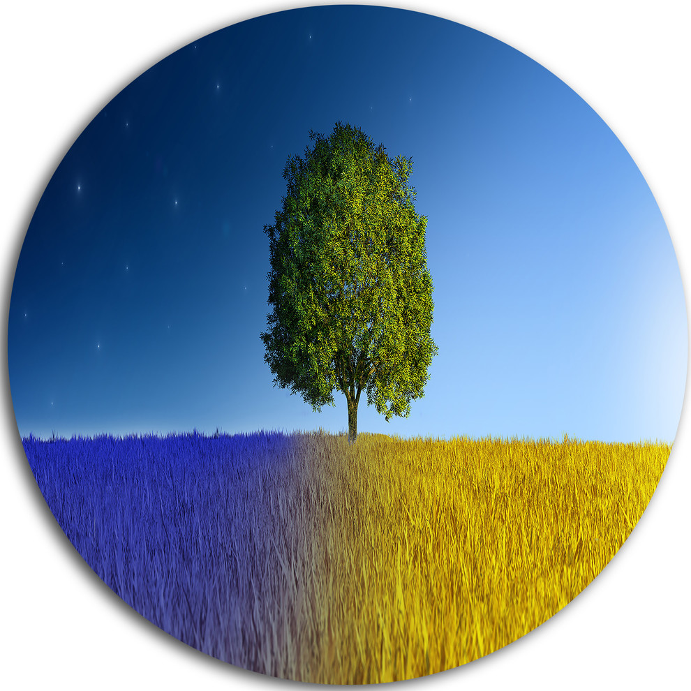 Tree In Night And Day Landscape Art Round Metal Wall Art Farmhouse Metal Wall Art By Designart