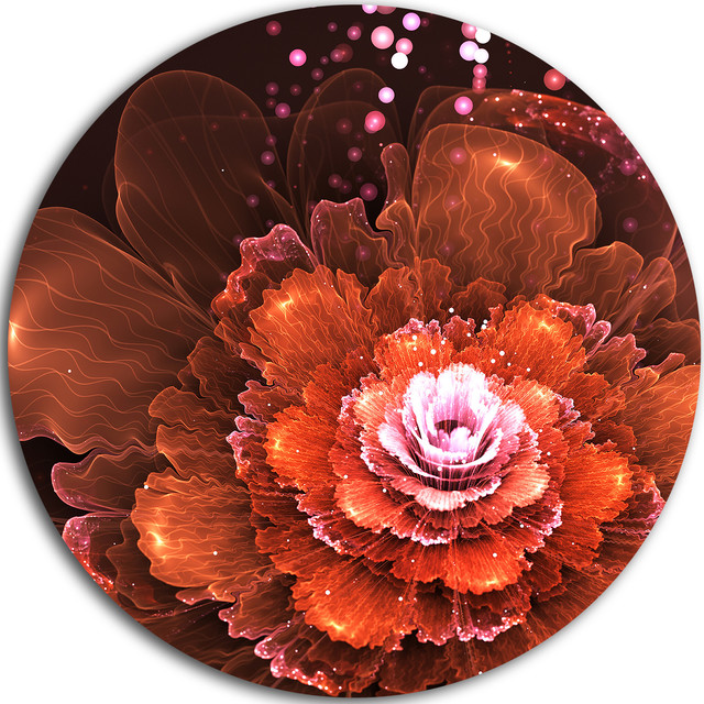 Fractal Orange Flower, Floral Digital Art Large Disc Metal Artwork
