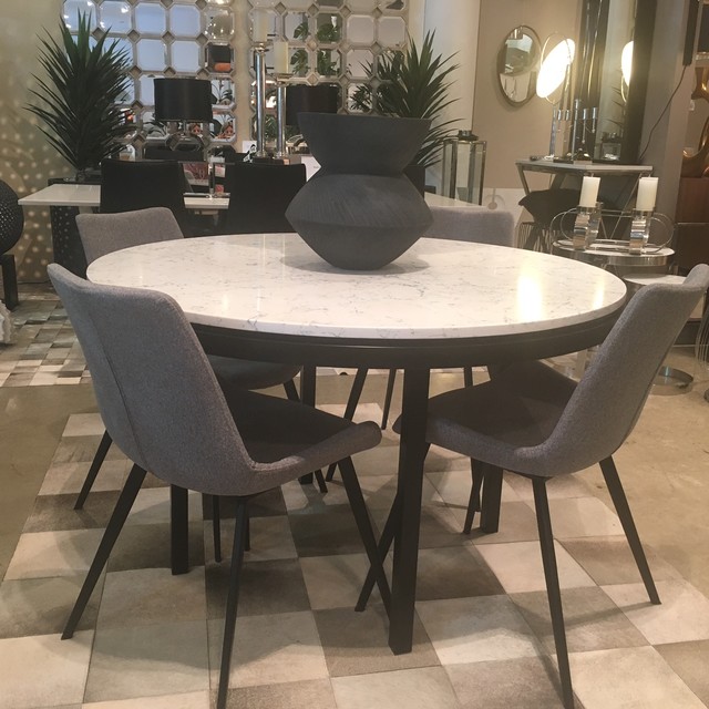 Lulu Caesarstone Custom Made Round Dining Table with black powdercoated