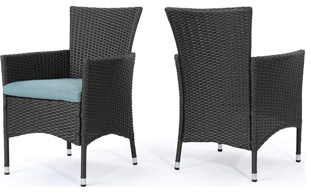 2 Pack Patio Dining Chair, Wicker Covered Frame With Water Resistant Cushions Tropical