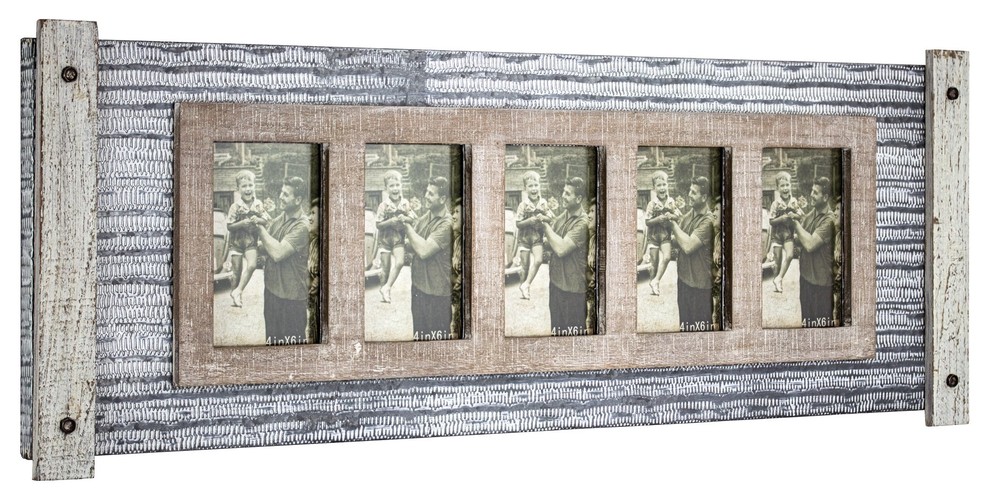 Rustic Wood and Metal Hanging 5 Picture Photo Frame Farmhouse