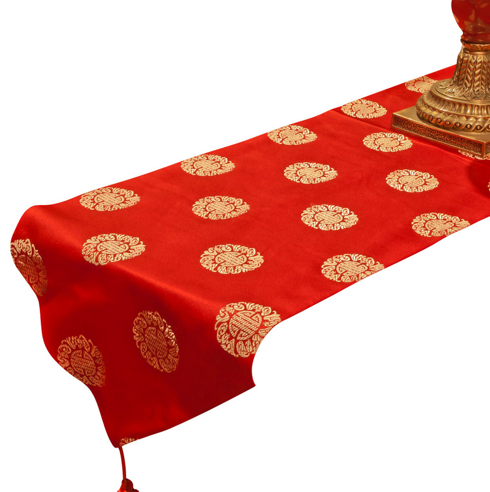 96 Longevity Motif Table Runner Asian Table Runners By China Furniture And Arts 