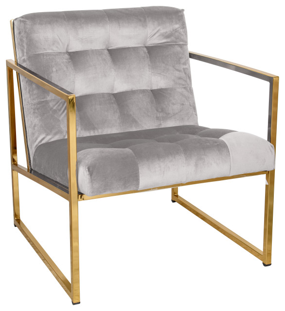 Lexington Tufted Accent Chair Armchair, Gold Frame, Fossil Grey