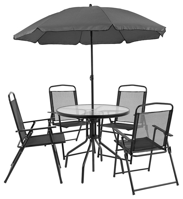 Offex 6 Piece Patio Garden Set With Table Umbrella And 4 Folding Chairs Transitional Outdoor Dining Sets By Clickhere2shop