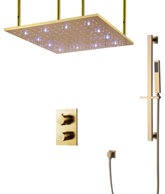 Forio 20" Brushed Gold Digital LED Mist Rainfall Shower System ...