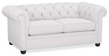 Chesterfield Upholstered Love Seat 72", Polyester Wrapped Cushions, Twill White