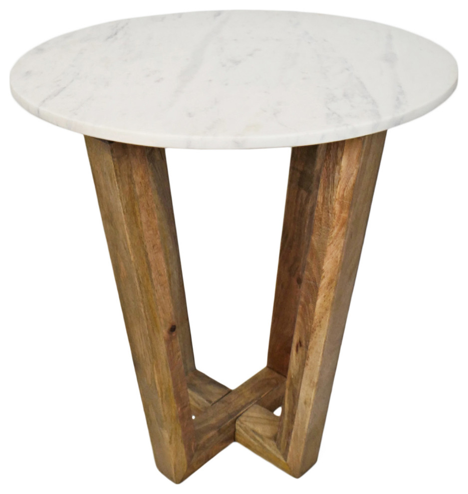 White Marble and Mango Wood Side Table - Transitional - Side Tables And ...