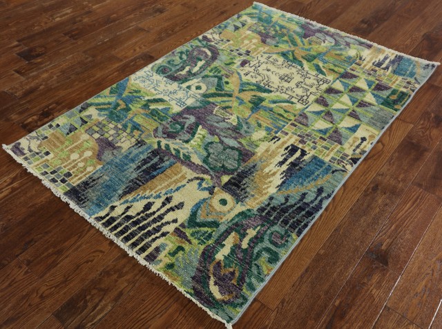 Hand-Knotted Wool Arts and Crafts ModernArea Rug, 3'11