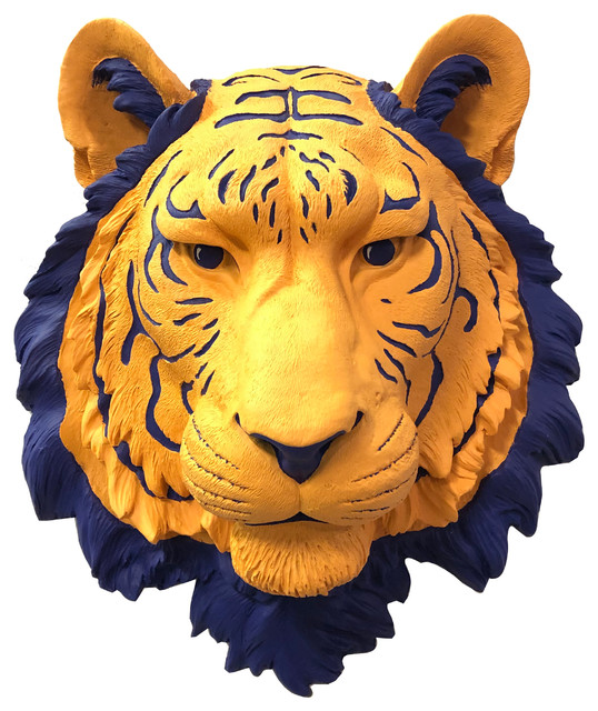 Faux Taxidermy Tiger Head Wall Mount Light Orange Dark Purple Faux Taxidermy Tiger Head Wall Mount