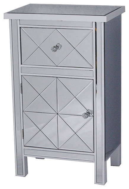 32 7 Wood Beveled Glass Accent Cabinet With A Drawer And A Door