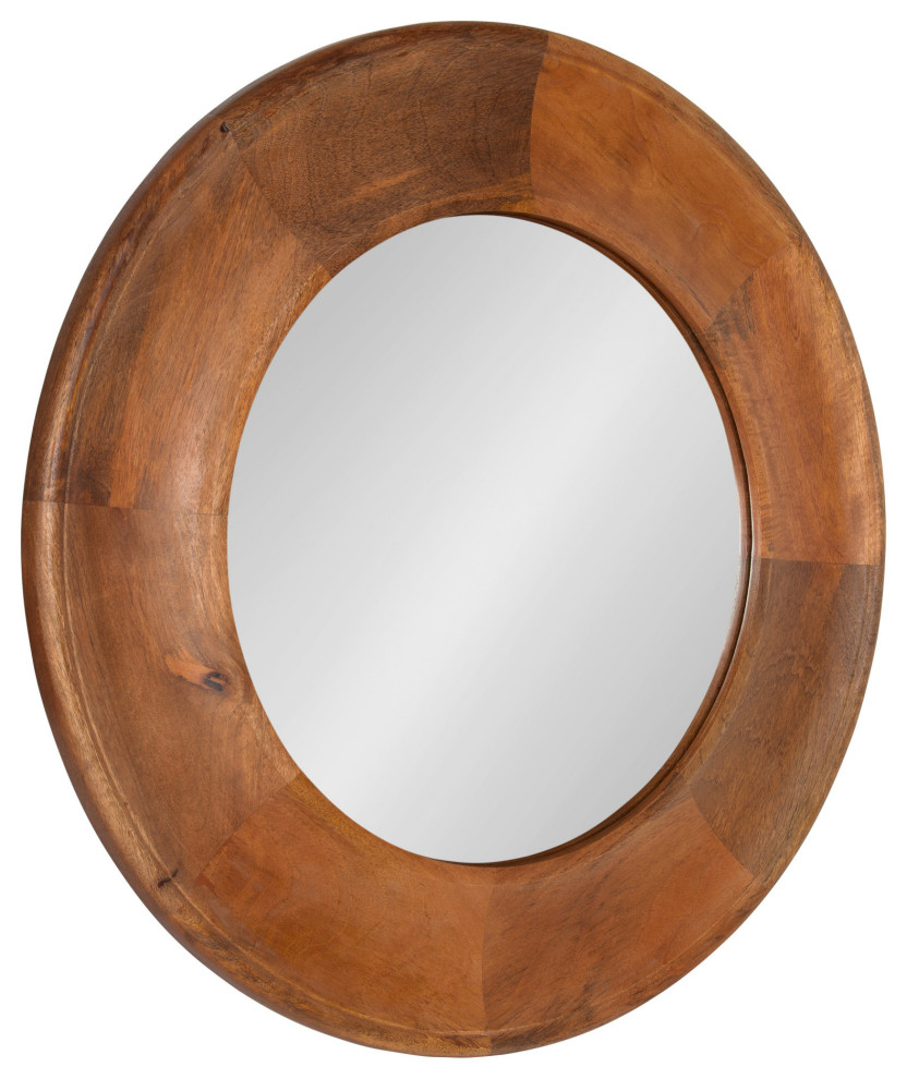 Alejandro Round Wood Wall Mirror, Walnut Brown 30" Diameter Transitional Bathroom Mirrors