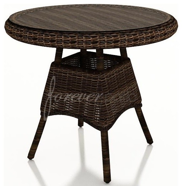 Wicker Forever Patio Leona 30" Round Dining Table with Glass Top