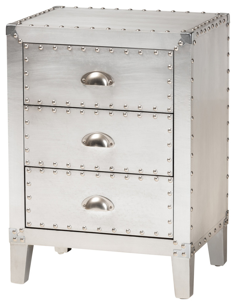 Trenton French Industrial Silver Metal 3 Drawer Nightstand Industrial Nightstands And Bedside Tables By Baxton Studio