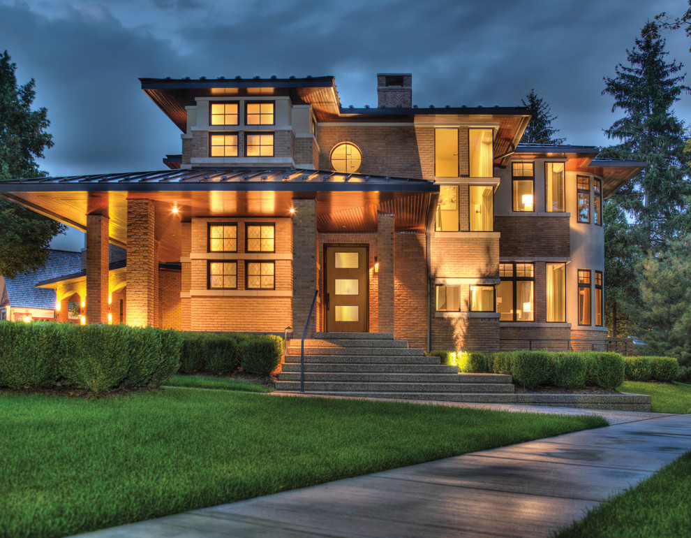 Inspiration for a large transitional front door remodel in Toronto with a glass front door