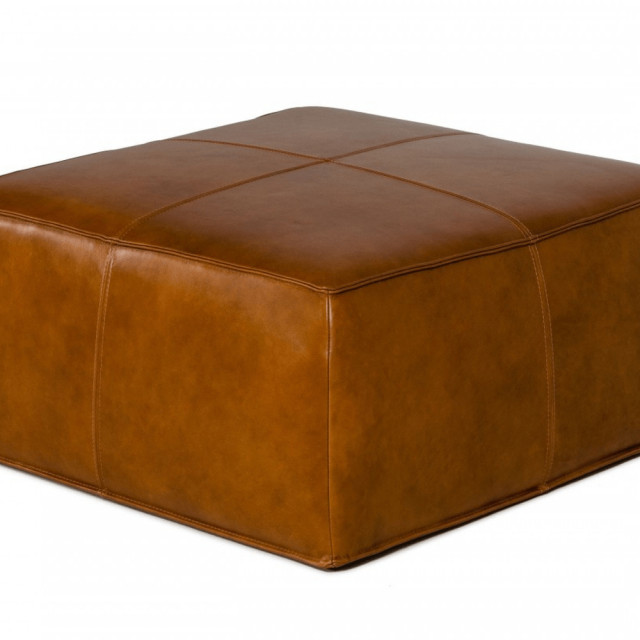 37" Camel Faux Leather Ottoman Contemporary Footstools And Ottomans