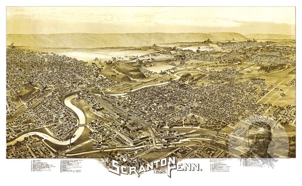 Historic Scranton, PA Map 1890, Vintage Pennsylvania Art Print Decor