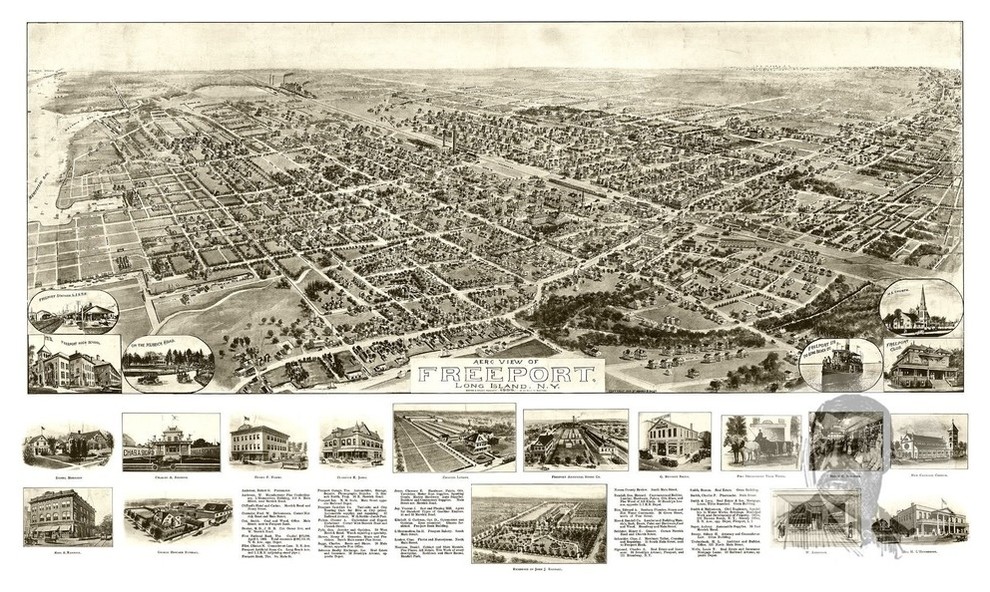 Old Map of Freeport New York 1909, Vintage Map Art Print, 24