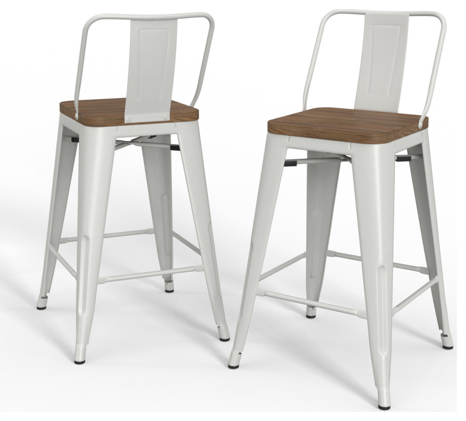 Rayne Metal and Wood Stool, Set of 2, 24" Industrial Bar Stools And