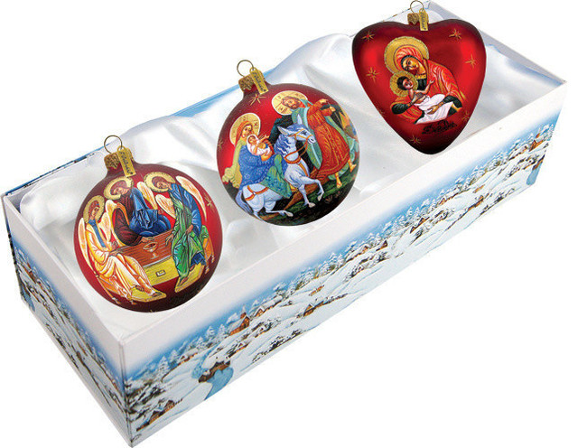Hand Painted Scenic Glass Ornament Nativity, Set of 3 - Traditional ...
