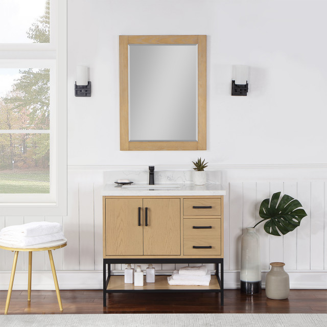 Wildy Washed Oak Bathroom Vanity Set, 36" - Transitional - Bathroom ...